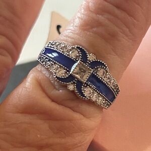 Sapphire Blue enamel 925 Sterling Silver Women's Ring size 8